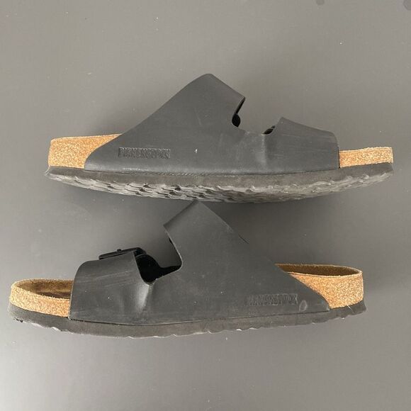 Birkenstock Arizona Birko-Flor Black Leather Sandals US 8-8.5 Boho Coastal Beach - Picture 3 of 15